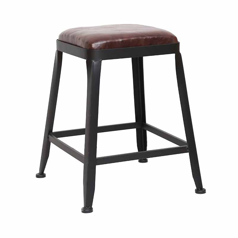 Wooden Square Seat Barstool Industrial Metal Counter Stool with Backrest