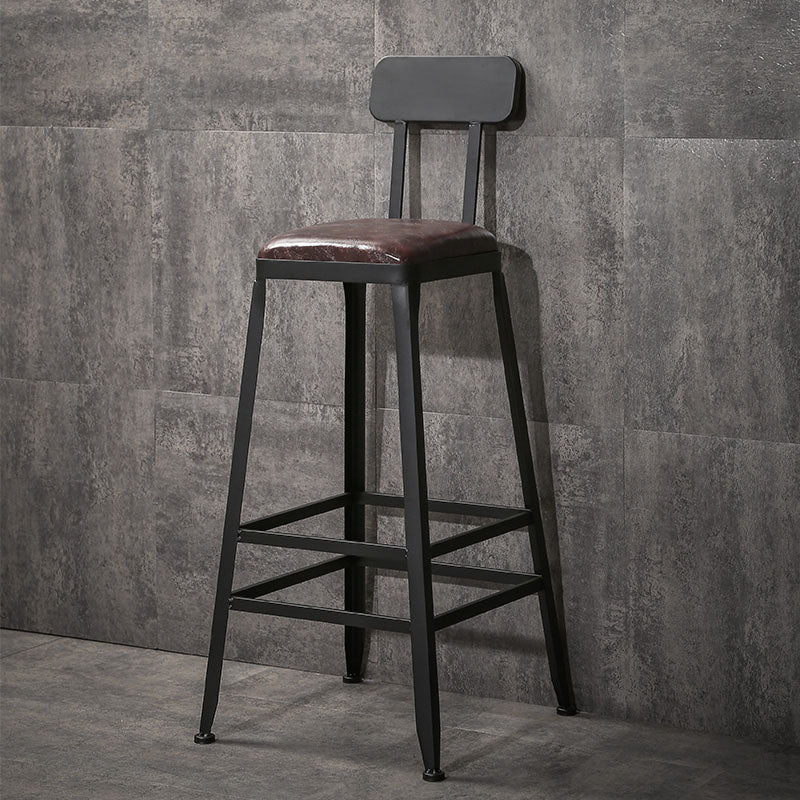 Wooden Square Seat Barstool Industrial Metal Counter Stool with Backrest