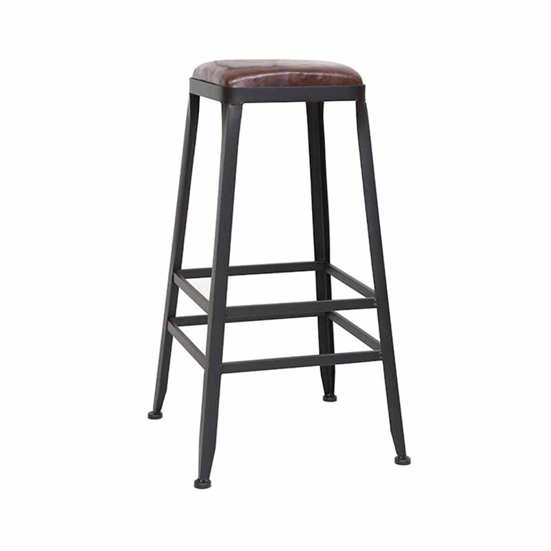 Wooden Square Seat Barstool Industrial Metal Counter Stool with Backrest