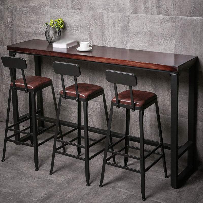 Wooden Square Seat Barstool Industrial Metal Counter Stool with Backrest