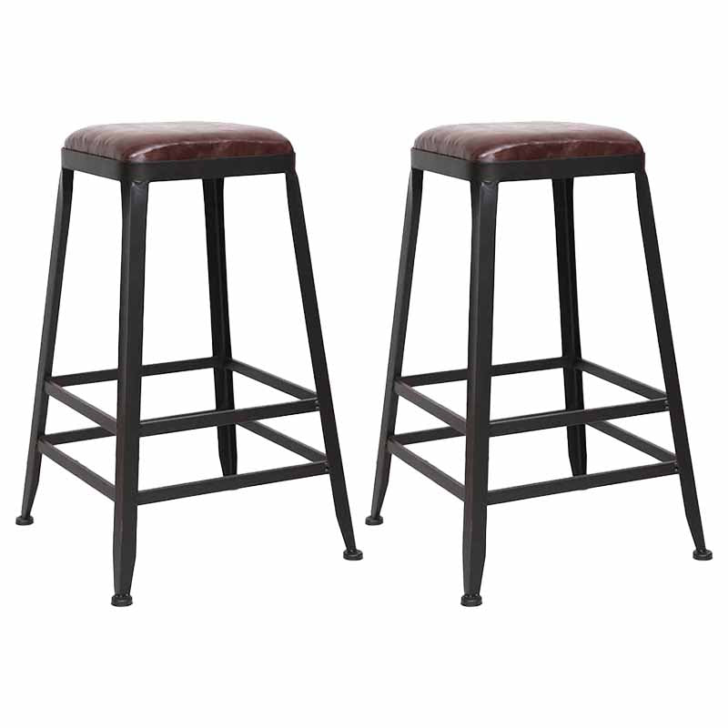 Wooden Square Seat Barstool Industrial Metal Counter Stool with Backrest