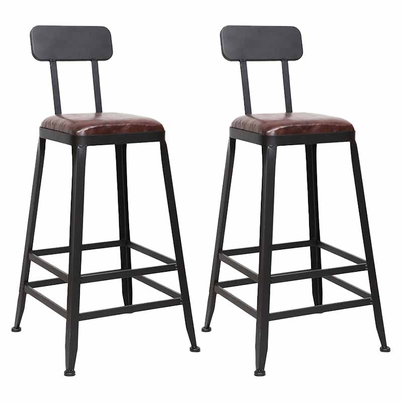 Wooden Square Seat Barstool Industrial Metal Counter Stool with Backrest