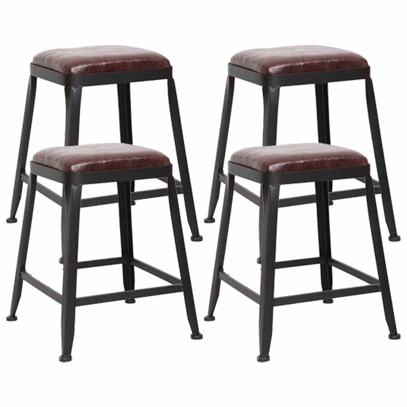 Wooden Square Seat Barstool Industrial Metal Counter Stool with Backrest