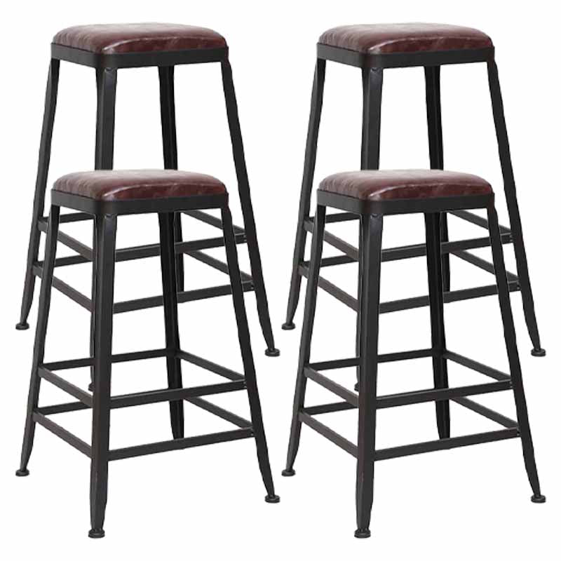 Wooden Square Seat Barstool Industrial Metal Counter Stool with Backrest