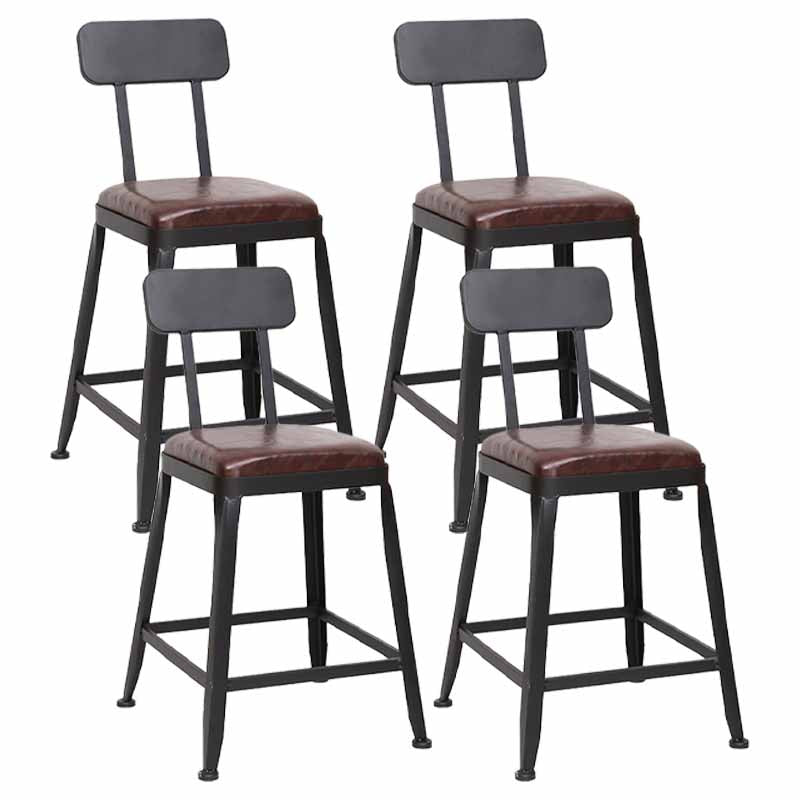 Wooden Square Seat Barstool Industrial Metal Counter Stool with Backrest
