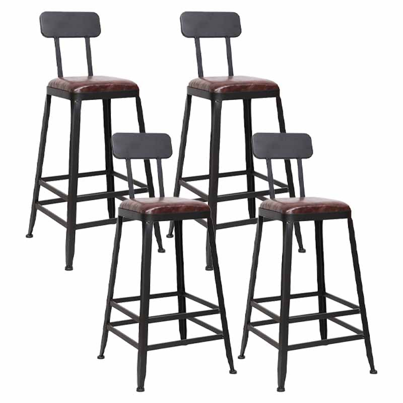 Wooden Square Seat Barstool Industrial Metal Counter Stool with Backrest