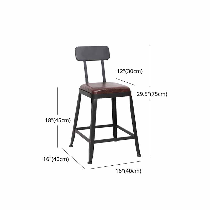 Wooden Square Seat Barstool Industrial Metal Counter Stool with Backrest
