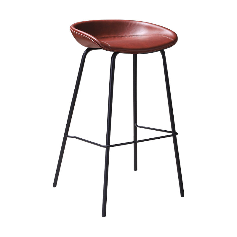 Leather Seat Barstool Industrial Metal Counter Stool with Low Back