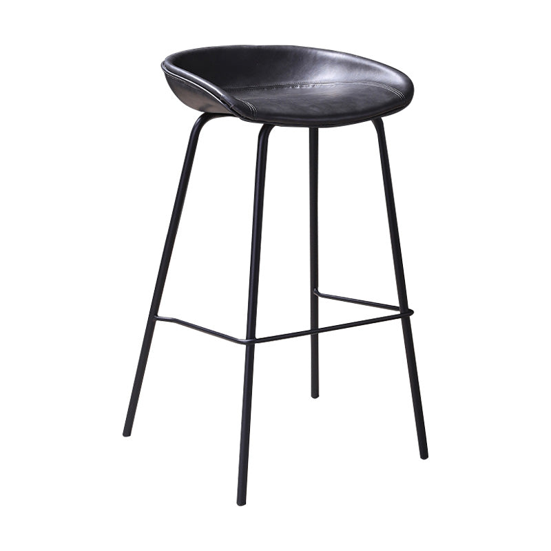 Leather Seat Barstool Industrial Metal Counter Stool with Low Back
