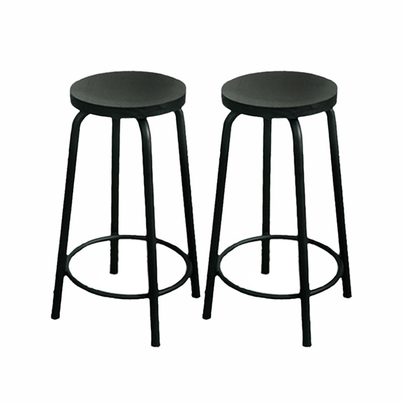 Modern Style Iron Bar Stool with Footrest Coffee Shop Casual Round Bar Stool