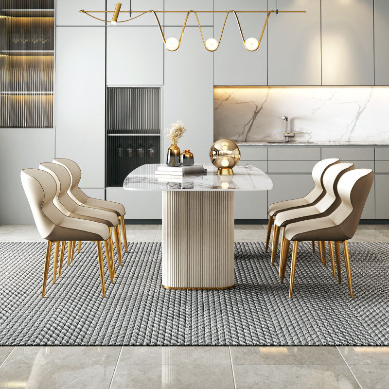 1/4/5/7/8 Pcs Dining Chairs Set Rectangle Dining Room Table Set with Double Pedestal