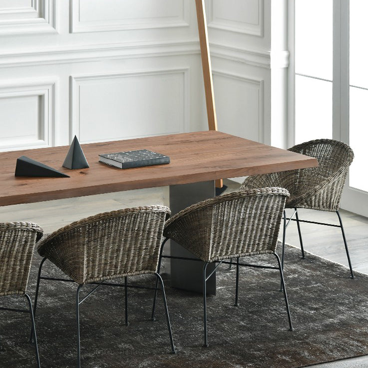 Industrial Pine Wood Table for Restaurant Rectangle Dining Table with Metal Double Pedestal