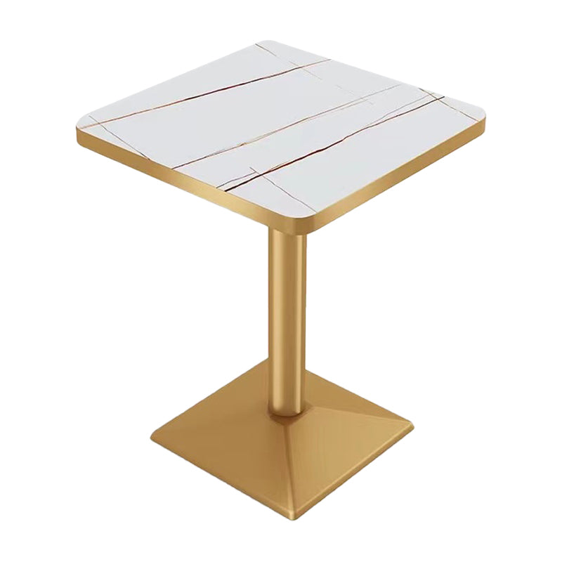 Industrial White Table for Restaurant Dining Table with Metal Base in Gold
