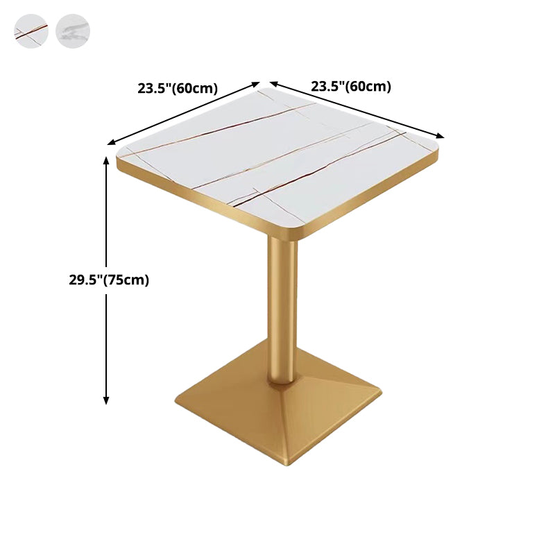Industrial White Table for Restaurant Dining Table with Metal Base in Gold