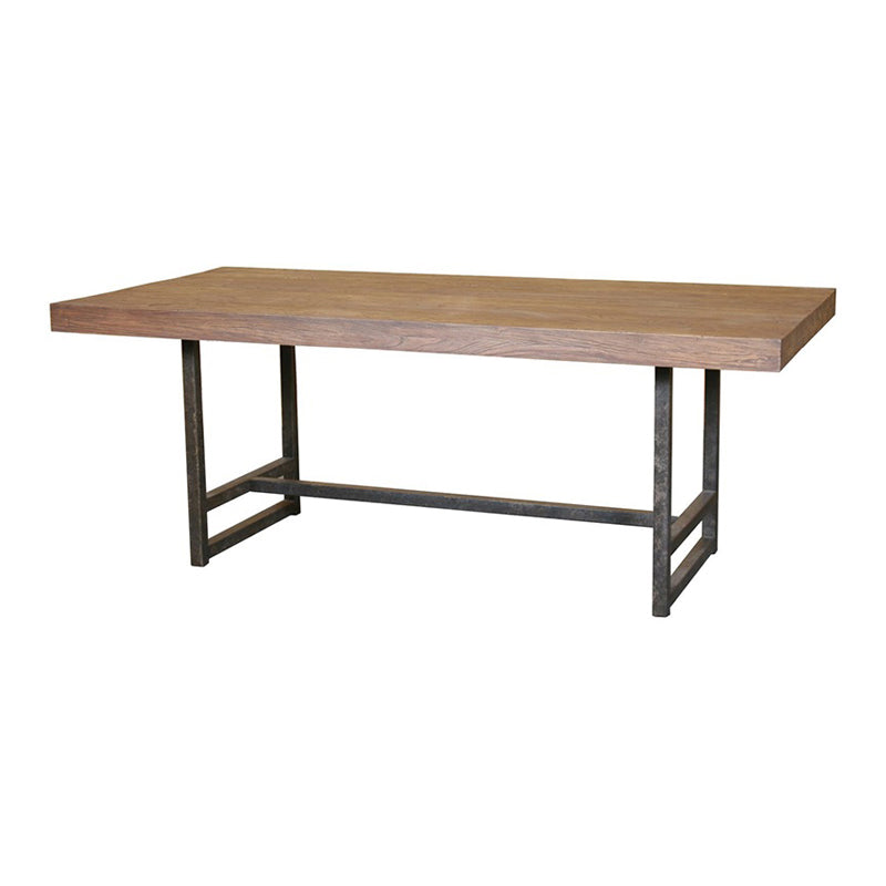 Mesa de comedor industrial rectangular de metal, mesa superior de madera maciza de pino con base de caballete