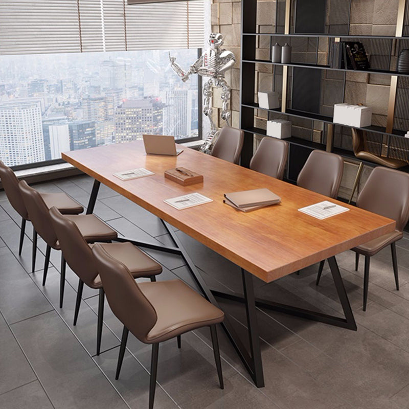 Metal Industrial Rectangle Dining Table Pine Wood Top Table for Kitchen