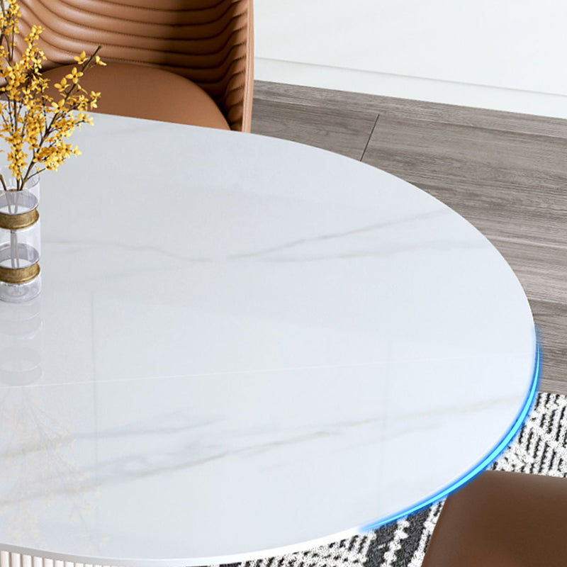 Luxury White Tone Dining Table Sintered Stone Table with Double Pedestal