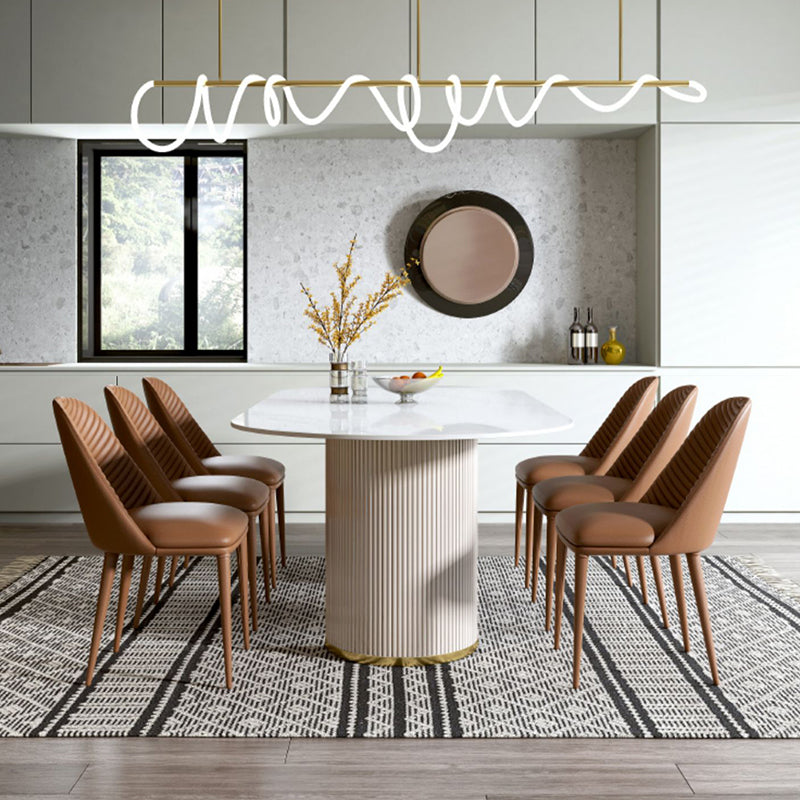 Luxury White Tone Dining Table Sintered Stone Table with Double Pedestal