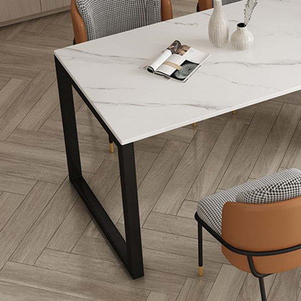 Mesa de comedor con tapa de piedra sinterizada de forma libre, mesa moderna con base de metal