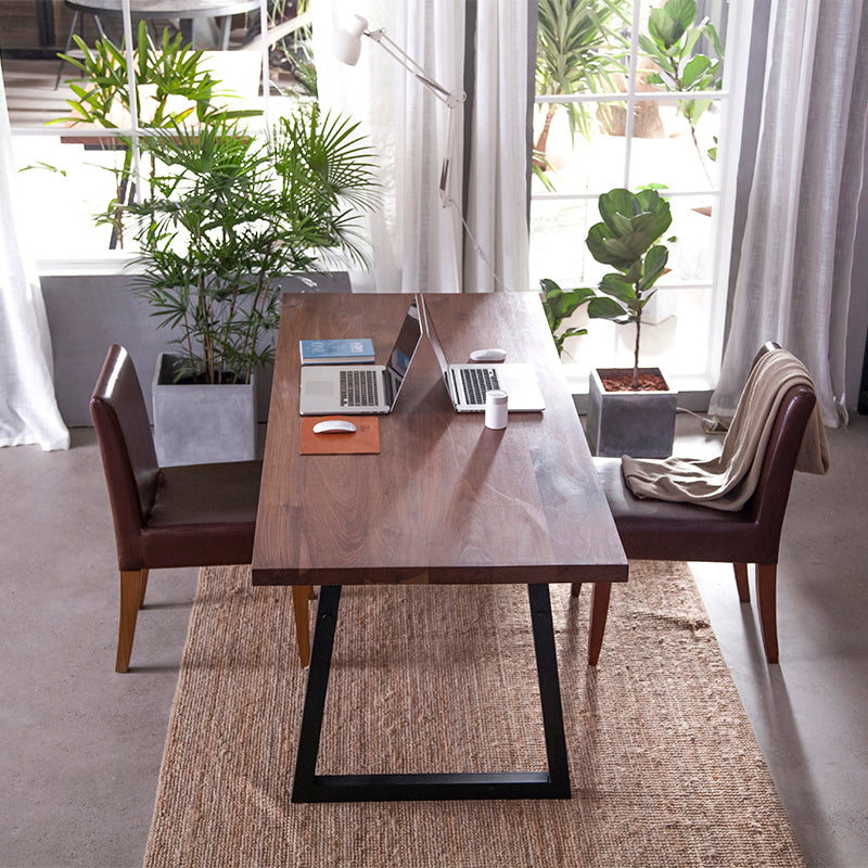 Industrial Pine Wood Table for Restaurant Rectangle Table with Metal Double Pedestal