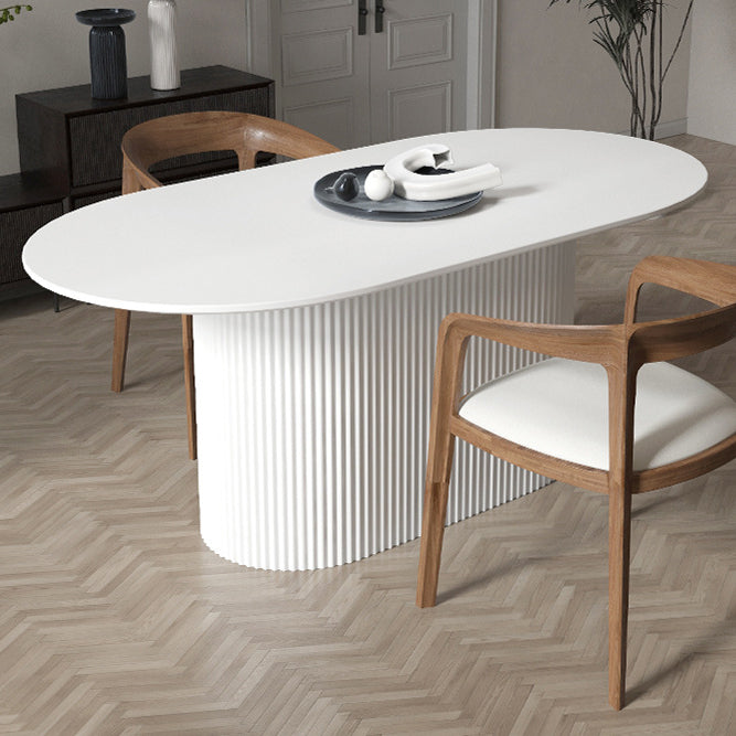 Solid Wood Base Contemporary Oval Dining Table Pedestal Table for Dining Room