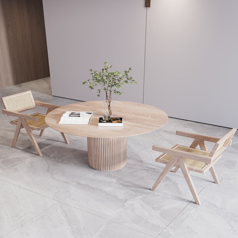 Solide houten ronde tafel voor restaurant moderne houten tafel met voetstukbasis