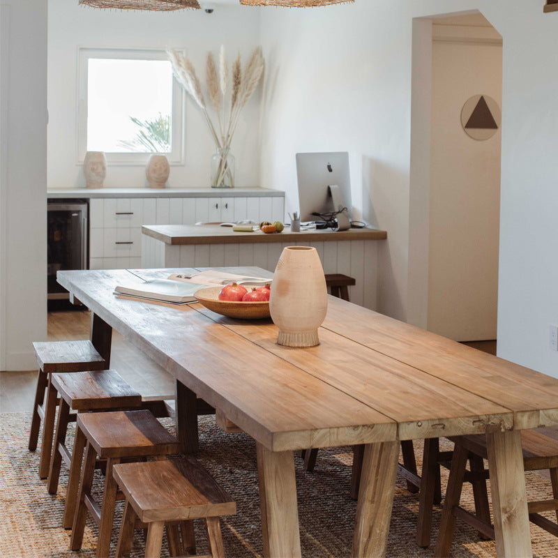 Mesa de comedor de madera sólida Mesa de comedor de madera rectangular de pino con base de trineo