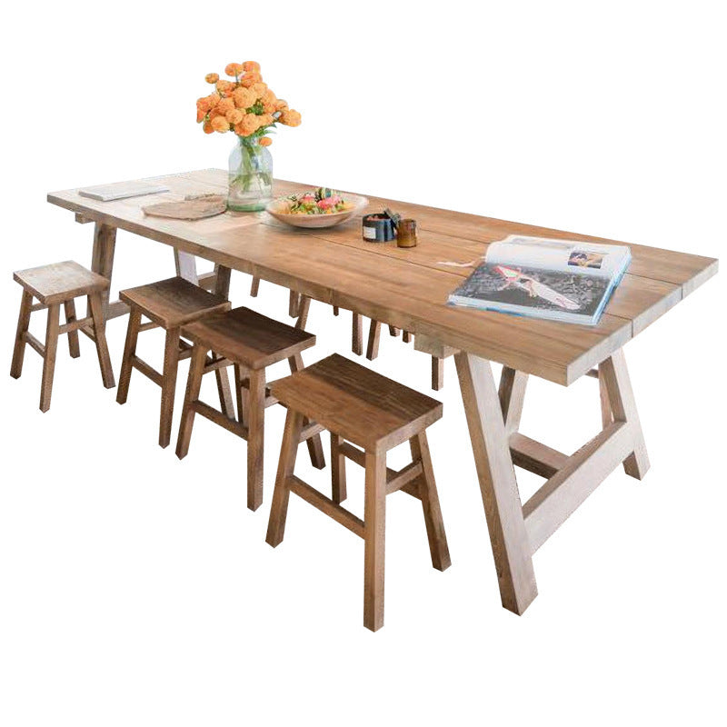 Mesa de comedor de madera sólida Mesa de comedor de madera rectangular de pino con base de trineo