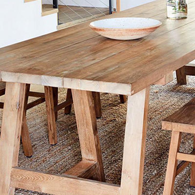 Mesa de comedor de madera sólida Mesa de comedor de madera rectangular de pino con base de trineo