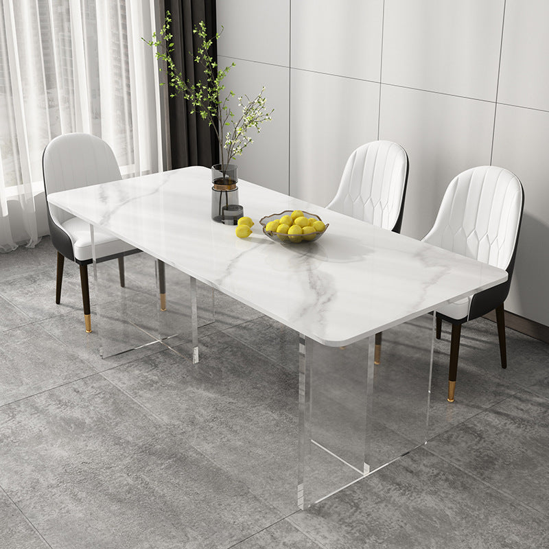 Eettafel met stenen blad Eigentijdse rechthoekige eettafel met dubbel voetstuk