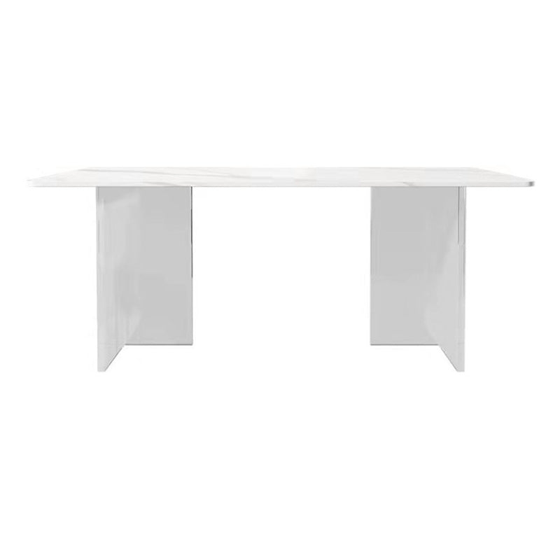 Eettafel met stenen blad Eigentijdse rechthoekige eettafel met dubbel voetstuk
