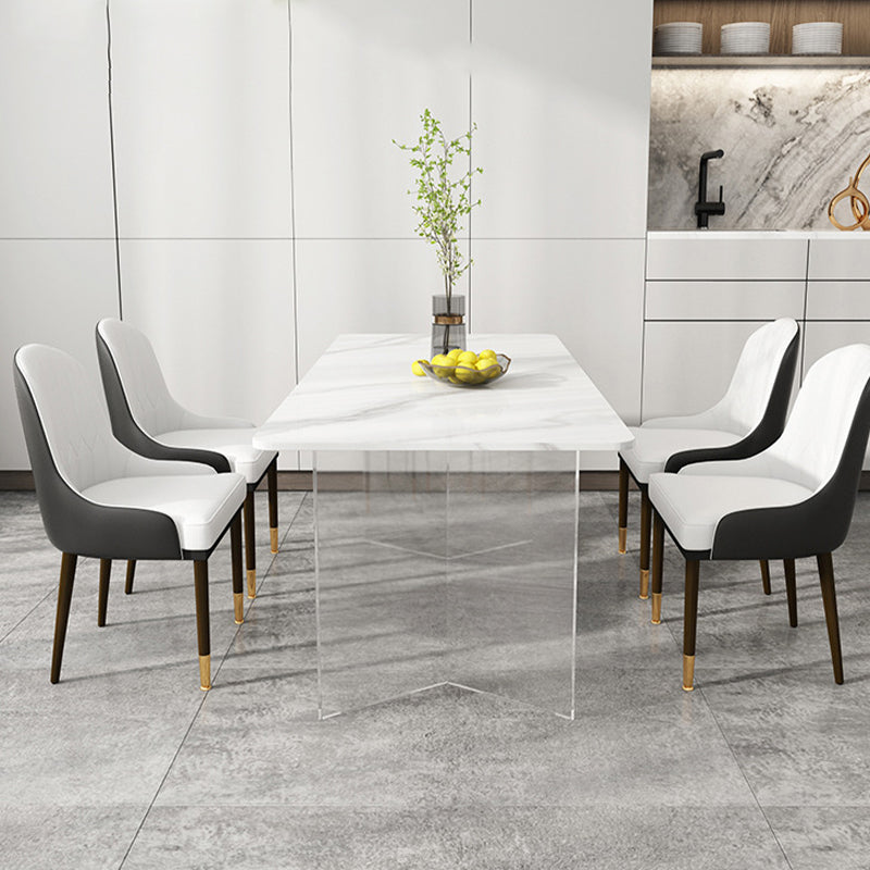 Eettafel met stenen blad Eigentijdse rechthoekige eettafel met dubbel voetstuk
