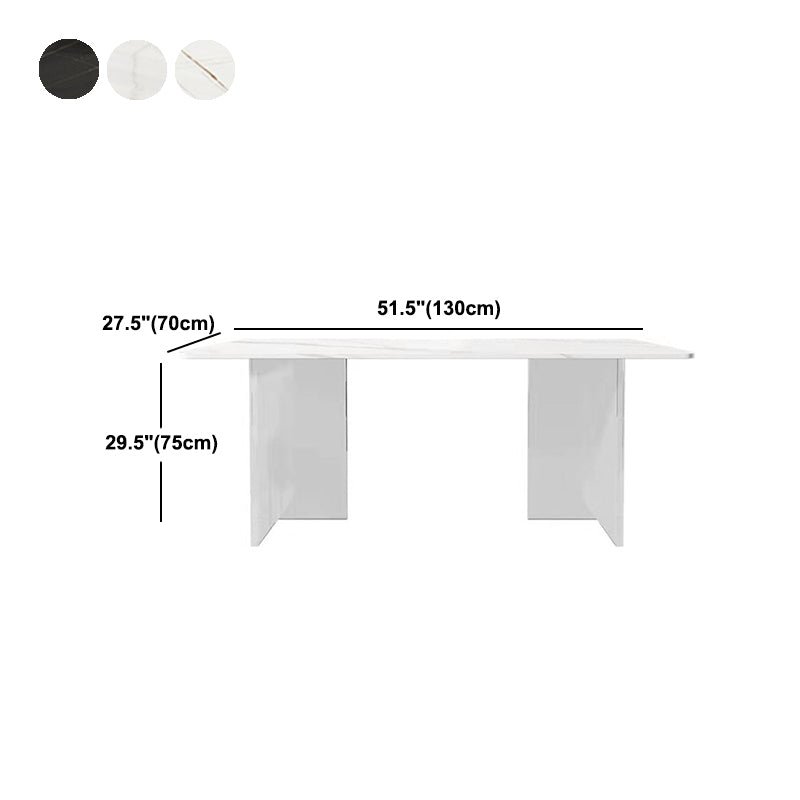 Eettafel met stenen blad Eigentijdse rechthoekige eettafel met dubbel voetstuk