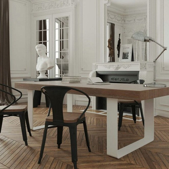 Mesa de comedor de madera contemporánea Mesa de comedor rectangular con base de trineo