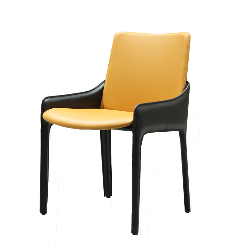 Silla de comedor de metal moderno, silla de comedor con brazo de cuero para uso doméstico