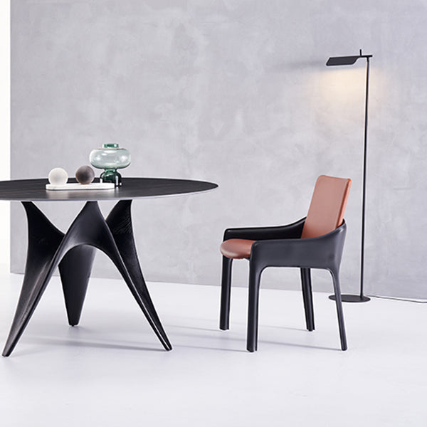 Silla de comedor de metal moderno, silla de comedor con brazo de cuero para uso doméstico