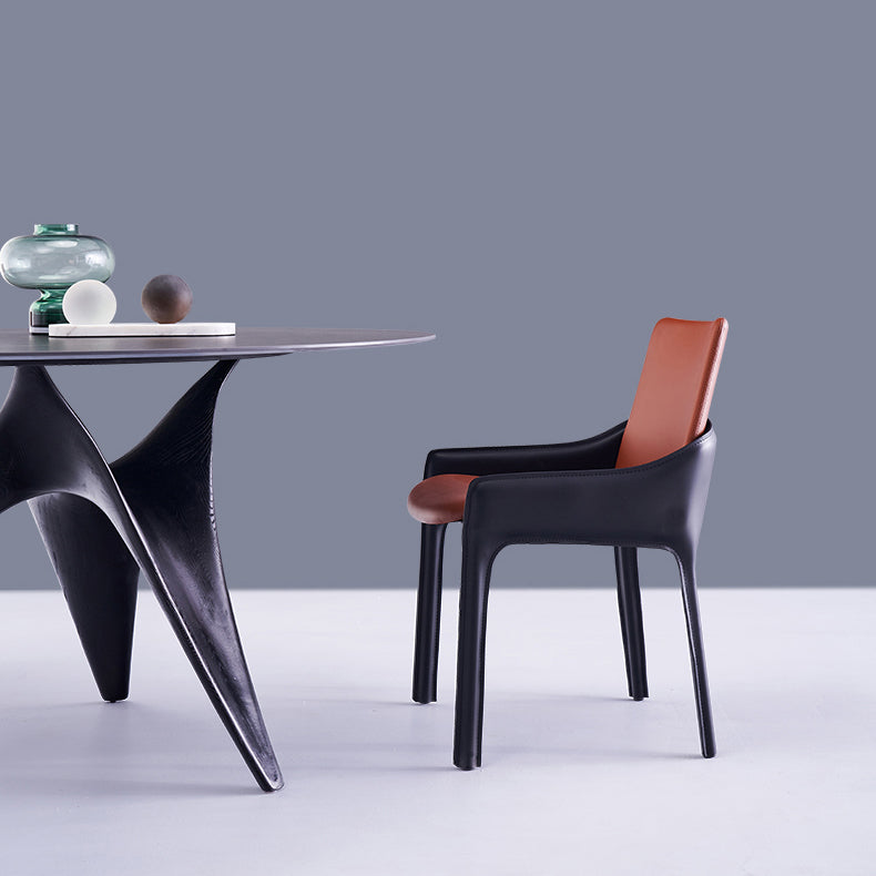 Silla de comedor de metal moderno, silla de comedor con brazo de cuero para uso doméstico