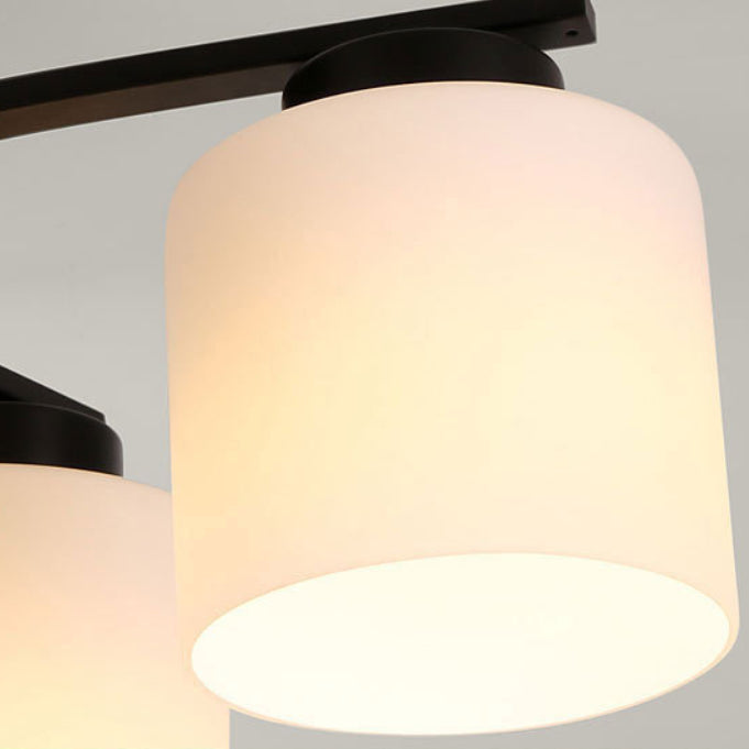 Simplicidad Cilindro Semi Flush Montaje Ligera de vidrio claro semi iluminación en negro