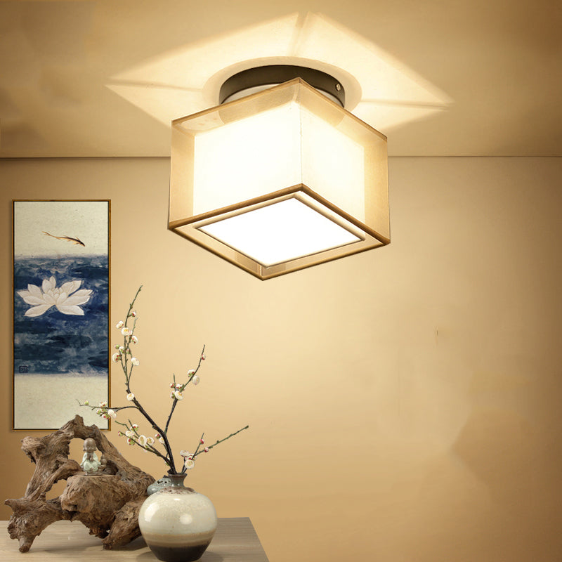 Luz de montaje de techo geométrico de tela Luz de luz de montaje tradicional Luz montada en el techo del pasillo