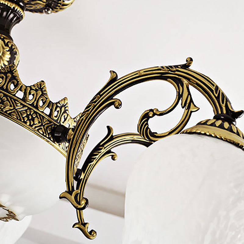 Lámpara semi rascilla de múltiples cabezas iluminación de techo de dormitorio tradicional con sombra de vidrio de flores