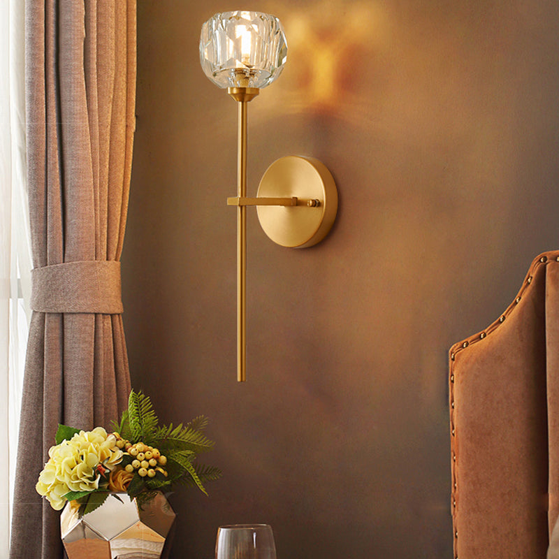 Luz de pared de metal moderna Globe Gold Wall Donce con cristal para sala de estar