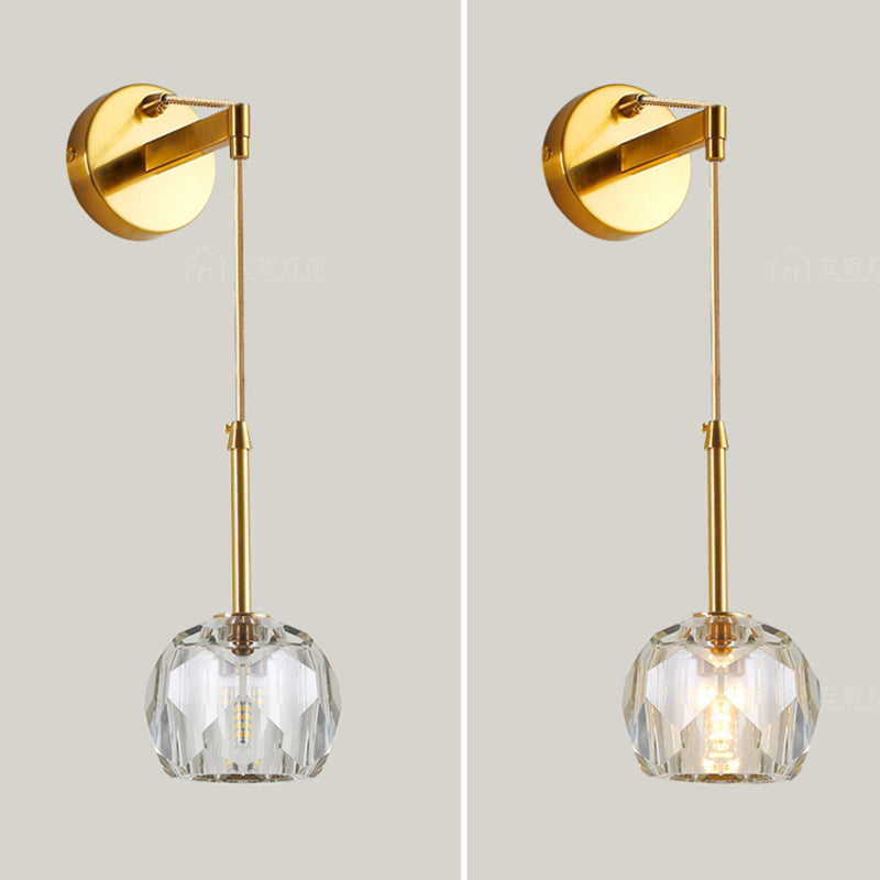 Luz de pared de metal moderna Globe Gold Wall Donce con cristal para sala de estar