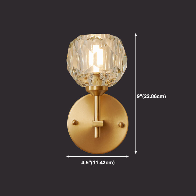 Luz de pared de metal moderna Globe Gold Wall Donce con cristal para sala de estar