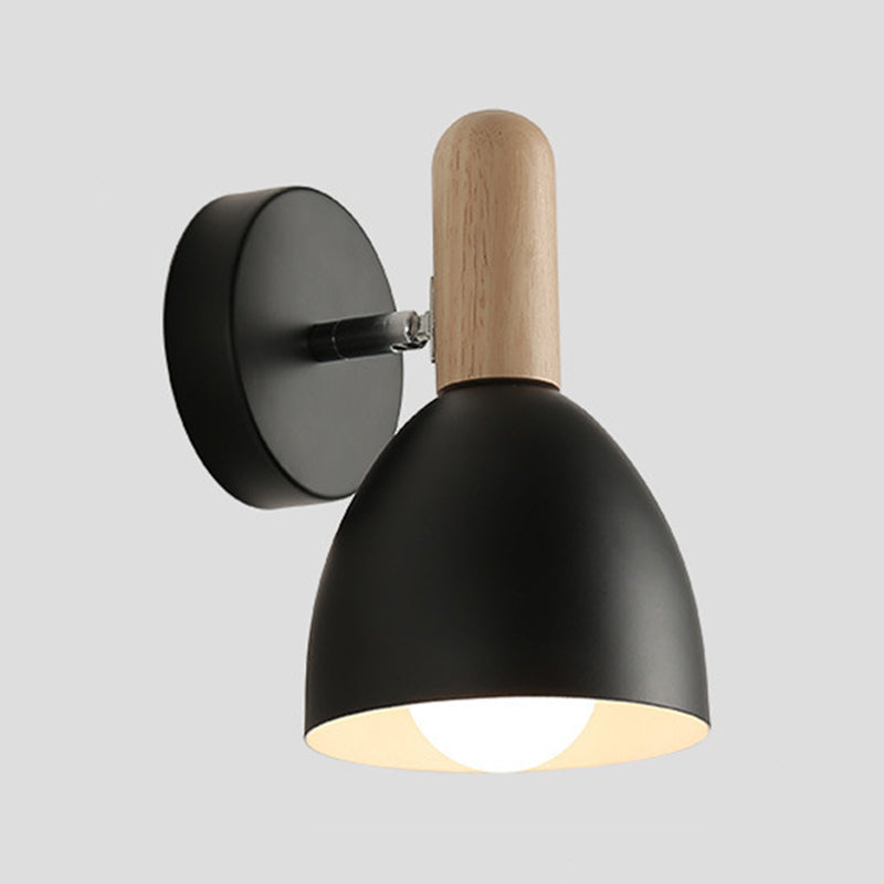 Nordic Style Metal Wall Light Dome Wall Sconce with Wood for Living Room