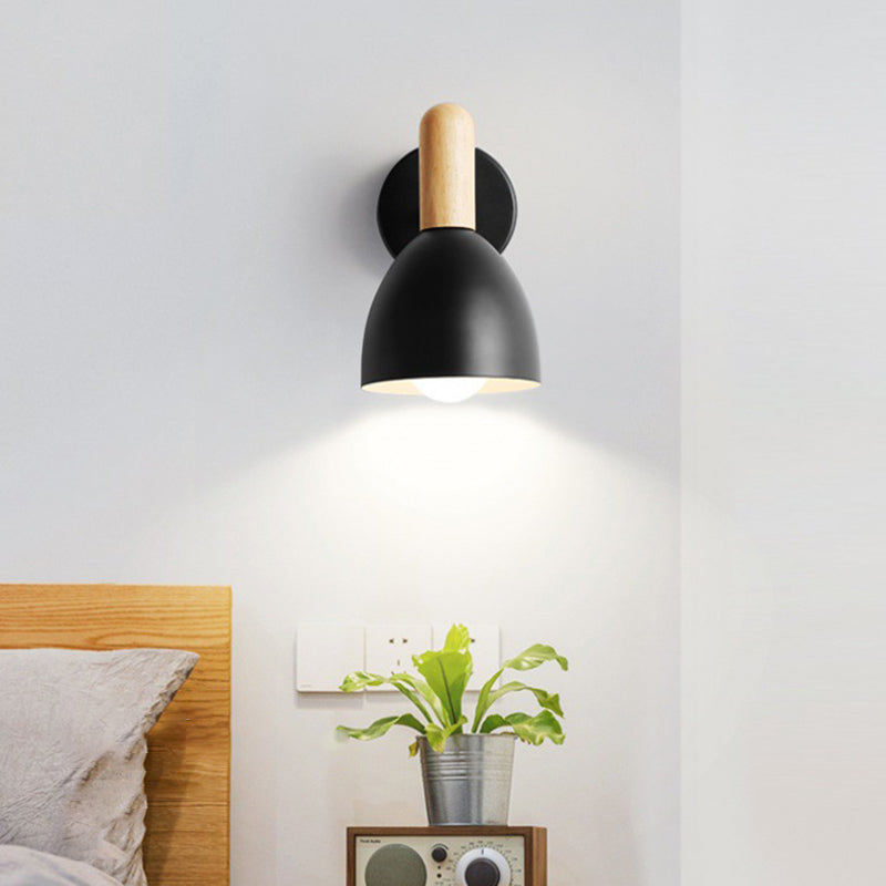 Nordic Style Metal Wall Light Dome Wall Sconce with Wood for Living Room