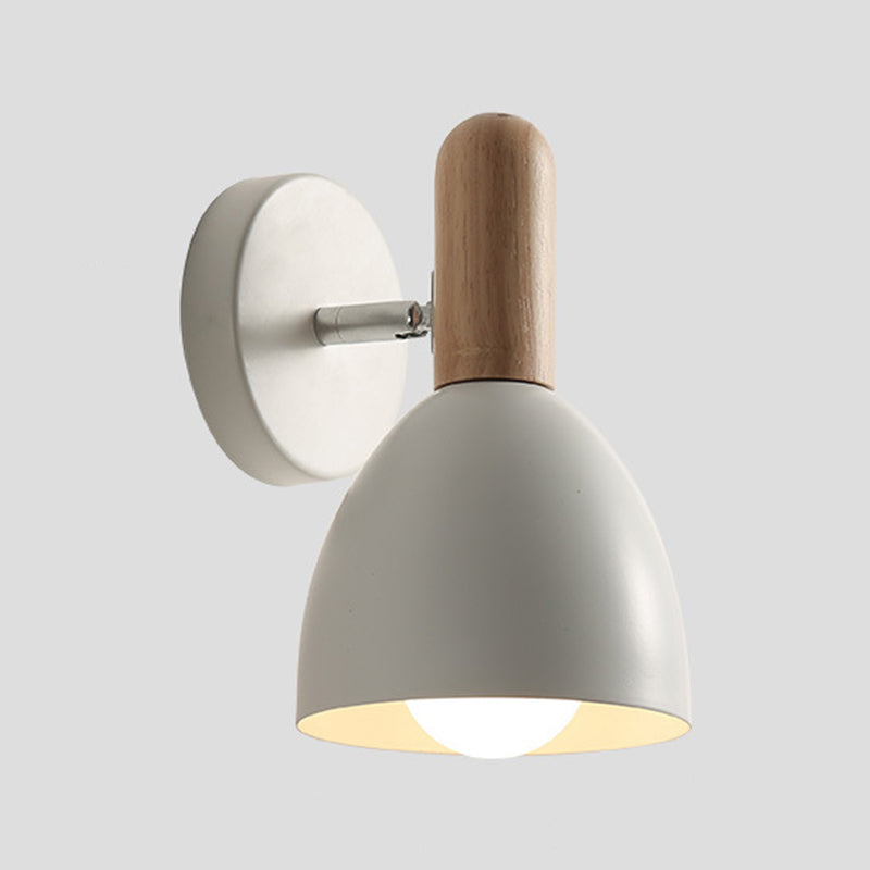 Nordic Style Metal Wall Light Dome Wall Sconce with Wood for Living Room