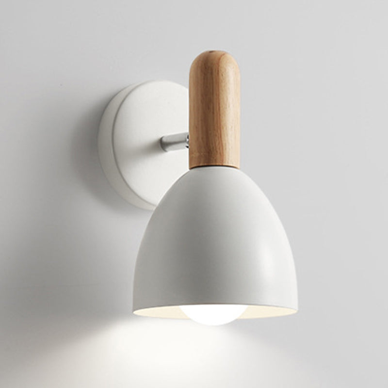 Nordic Style Metal Wall Light Dome Wall Sconce with Wood for Living Room