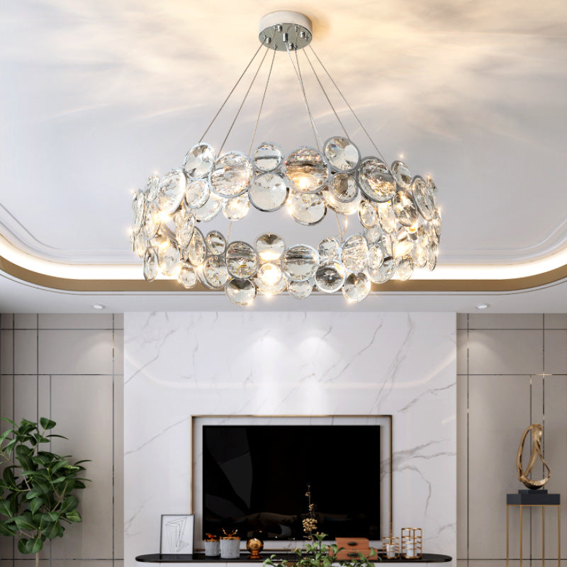 Modern Style Hanging Lights Round Crystal Chandelier in Clear for Living Room