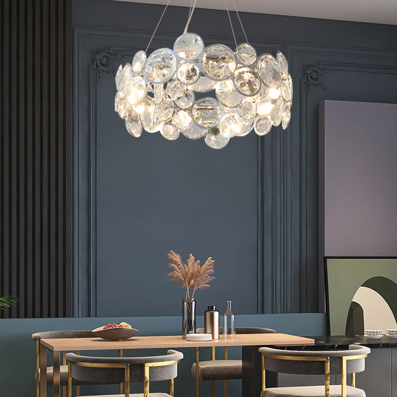 Modern Style Hanging Lights Round Crystal Chandelier in Clear for Living Room