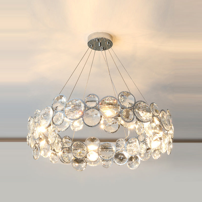 Modern Style Hanging Lights Round Crystal Chandelier in Clear for Living Room